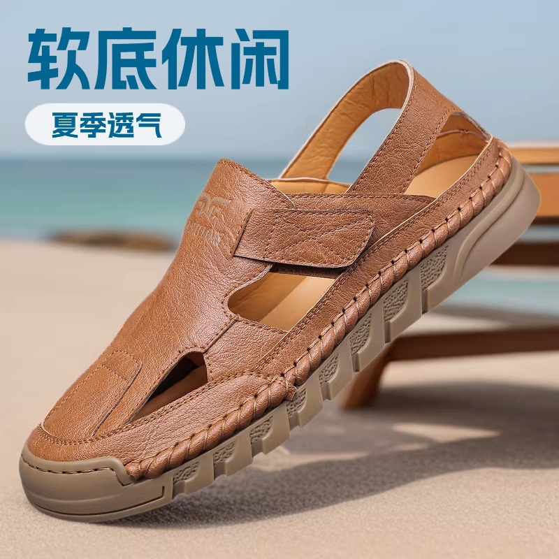 Men Shoes Velcro - Hole shoes men's summer new handmade